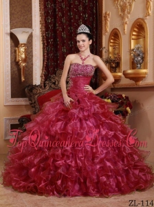Red Ball Gown Strapless Floor-length Organza Beading Perfect Quinceanera Dress