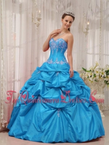 Baby Blue Ball Gown Sweetheart Floor-length Taffeta Appliques Perfect Quinceanera Dress