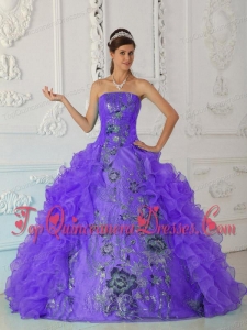 Pretty Exquisite Ball Gown Strapless Floor-length Embroidery Purple Quinceanera Dress