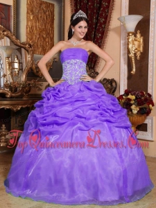 Purple Ball Gown Strapless Floor-length Organza Appliques Perfect Quinceanera Dress