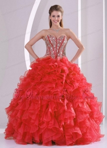 2014 Puffy Sweetheart Long Lace Up Unique Quinceanera Gowns with Beading Ruffles