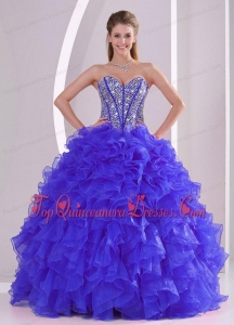 Blue Sweetheart Ruffles and Beaded Decorate Organza Vestidos de Quinceanera