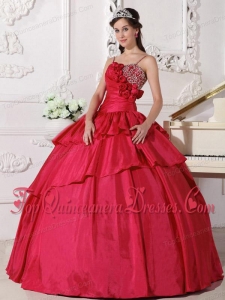 Coral Red Ball Gown Straps Floor-length Taffeta Beading Fashionable Quinceanera Dress