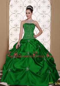 Embroidery Taffeta Strapless Modest Unique Quinceanera Dress with Pick-ups