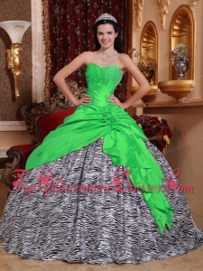Green Ball Gown Sweetheart Floor-length Taffeta and Zebra Beading Fashionable Quinceanera Dress