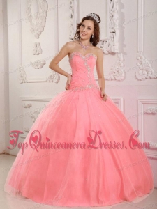 Lovely Ball Gown Sweetheart Floor-length Tulle Appliques Watermelon Vestidos de Quinceanera