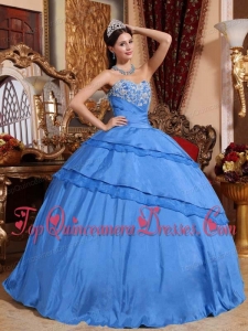 Pretty Blue Ball Gown Sweetheart Floor-length Taffeta Appliques Quinceanera Dress