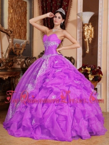 Pretty Fuchsia Ball Gown Sweetheart Floor-length Organza Beading Quinceanera Dress