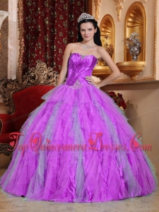 Pretty Fuchsia Ball Gown Sweetheart Floor-length Tulle Beading Quinceanera Dress