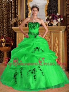 Pretty Green Ball Gown Sweetheart Floor-length Satin and Organza Embroidery Quinceanera Dress