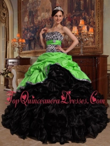 Pretty Green and Black Ball Gown Sweetheart Floor-length Pick-ups Taffeta and Organza Quinceanera Dress