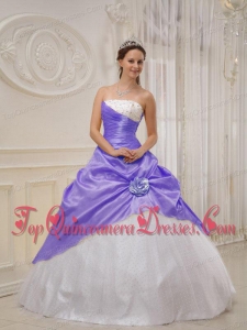 Pretty Lavender and White Strapless Floor-length Taffeta and Tulle Beading Quinceanera Dress