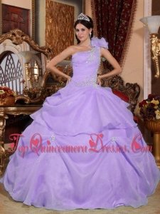 Pretty Lilac Ball Gown One Shoulder Floor-length Organza Appliques Quinceanera Dress