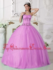 Pretty Lilac Ball Gown Sweetheart Floor-length Tulle and Taffeta Beading Quinceanera Dress