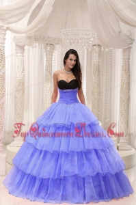 Pretty Purple Sweetheart Beaded and Layers Ball Gown Quinceanera Dress Taffeta and Organza