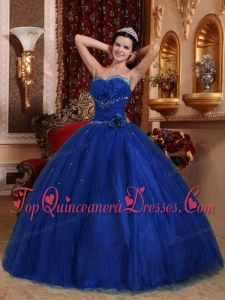 Pretty Royal Blue Ball Gown Sweetheart Floor-length Tulle Beading Quinceanera Dress