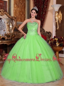 Pretty Spring Green Ball Gown Sweetheart Floor-length Tulle and Taffeta Beading and Ruch Quinceanera Dress
