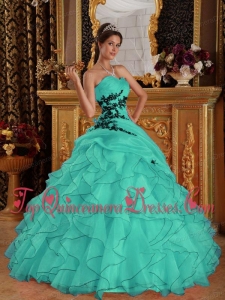 Pretty Turquoise Ball Gown Sweetheart Floor-length Organza Appliques Quinceanera Dress