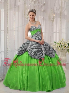 Print Spring Green Ball Gown Sweetheart Floor-length Taffeta and Zebra or Leopard Ruffles Quinceanera Dress