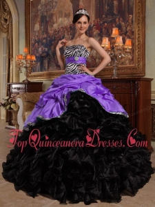 Purple and Black Ball Gown Sweetheart Floor-length Pick-ups Taffeta and Organza Fashionable Quinceanera Dress
