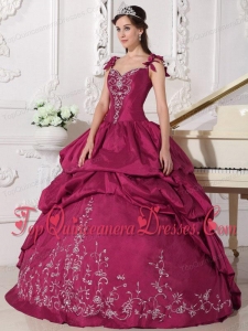 Red Ball Gown Straps Floor-length Taffeta Embroidery Fashionable Quinceanera Dress