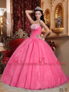 Watermelon Ball Gown Strapless Floor-length Organza Appliques Fashionable Quinceanera Dress