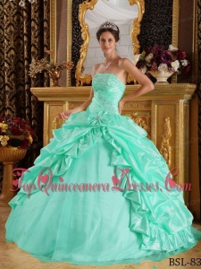 Apple Green Ball Gown Floor-length Taffeta and Tulle Beading Vestidos de Quinceanera