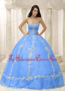 Blue Sweetheart Appliques and Beaded Decorate For 2013 Unique Quinceanera Dress