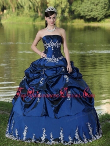 Custom Made Navy Blue Unique Quinceanera Dress Party Wear With Satin Embroidery Decorate