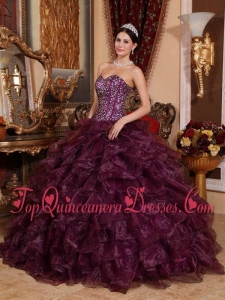 Dark Purple Ball Gown Sweetheart Floor-length Organza Sequins Unique Quinceanera Dress
