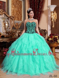 Embroidery with Beading Sweetheart Apple Green and Black Cheap Quinceanera Dress