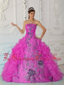 Exquisite Ball Gown Strapless Floor-length Embroidery Hot Pink Vestidos de Quinceanera