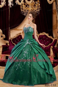 Green Ball Gown Sweetheart Floor-length Taffeta and Tulle Appliques Vestidos de Quinceanera