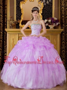 Lavender Ball Gown Strapless Floor-length Organza Beading Puffy Sweet 16 Gowns