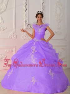 Lavender Ball Gown V-neck Floor-length Taffeta and Organza Appliques with Beading Vestidos de Quinceanera