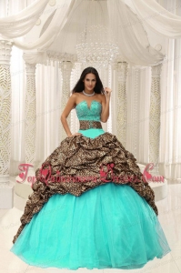 Leopard and Organza Beading Decorate Sweetheart Neckline Unique Quinceanera Dress