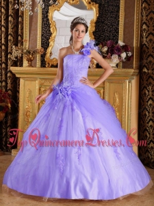 Lilac Ball Gown One Shoulder Floor-length Appliques Tulle Vestidos de Quinceanera