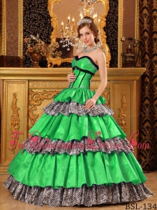 Popular Ball Gown Sweetheart Floor-length Taffeta Ruffles Green Cheap Quinceanera Dress