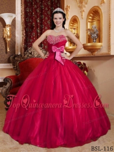 Puffy Red Ball Gown Sweetheart Floor-length Tulle and Tafftea Beading Sweet 16 Gowns