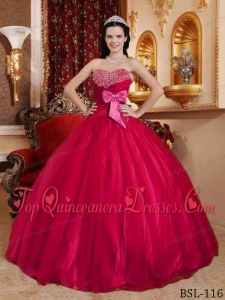 Puffy Red Ball Gown Sweetheart Floor-length Tulle and Tafftea Beading Sweet 16 Gowns
