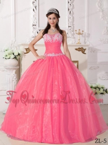 Puffy Watermelon Ball Gown Strapless Floor-length Taffeta and Organza Sweet 16 Gowns