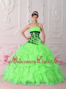 Spring Green Strapless Appliques and Ruffles Vestidos de Quinceanera
