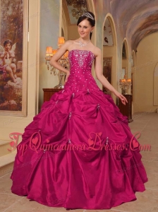 Coral Red Ball Gown Strapless Floor-length Taffeta Beading and Embroidery Vestidos de Quinceanera