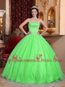 Puffy Green Ball Gown Sweetheart Floor-length Tulle and Taffeta Beading Sweet 16 Gowns