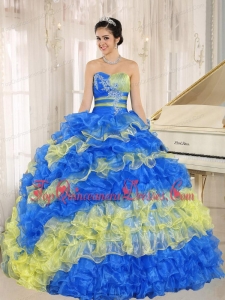 Puffy Stylish Multi-color 2013Sweet 16 Gowns Ruffles With Appliques Sweetheart