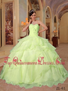 Yellow Ball Gown Sweetheart Floor- length Organza Beading Cheap Quinceanera Dress