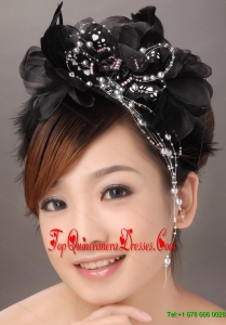 Modest Black Organza Beading Women Fascinators