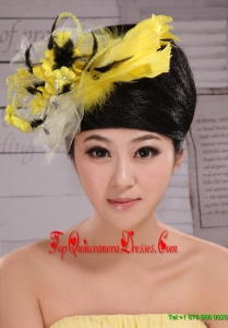 Fashionable Yellow and Black Feather Tulle Women Fascinators