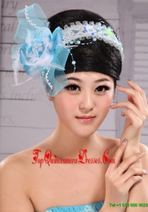 Light Blue Sweet Tulle Beading Feather Fascinator For Party