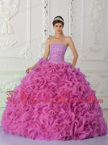 Ball Gown Strapless Organza Beaded Hot Pink Quinceanera Dress